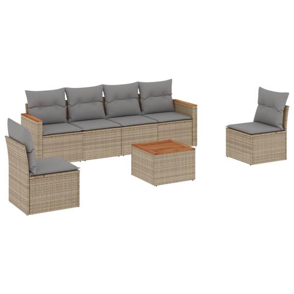 Grote foto vidaxl 7 delige loungeset met kussens poly rattan gemengd beige tuin en terras tuinmeubelen