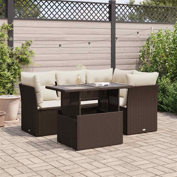 Grote foto vidaxl 5 delige loungeset met kussens poly rattan bruin tuin en terras tuinmeubelen