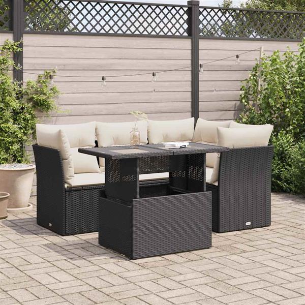 Grote foto vidaxl 5 delige loungeset met kussens poly rattan zwart tuin en terras tuinmeubelen