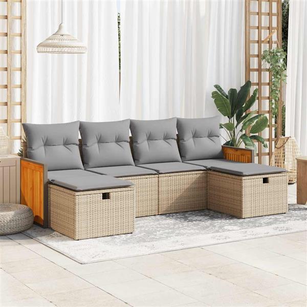 Grote foto vidaxl 6 delige loungeset met kussens poly rattan beige tuin en terras tuinmeubelen