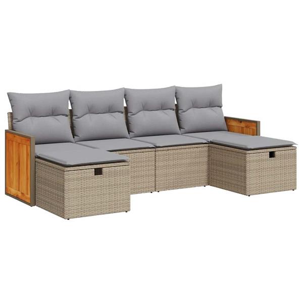 Grote foto vidaxl 6 delige loungeset met kussens poly rattan beige tuin en terras tuinmeubelen