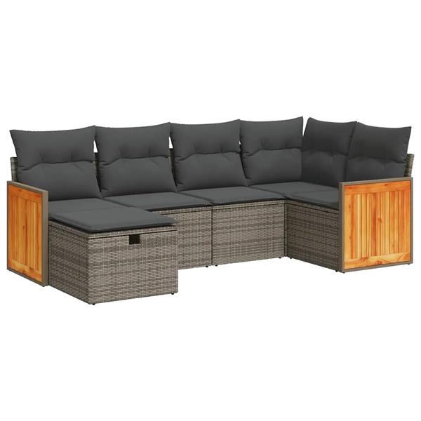 Grote foto vidaxl 6 delige loungeset met kussens poly rattan grijs tuin en terras tuinmeubelen