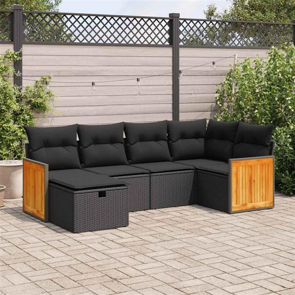 Grote foto vidaxl 6 delige loungeset met kussens poly rattan zwart tuin en terras tuinmeubelen