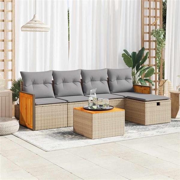 Grote foto vidaxl 6 delige loungeset met kussens poly rattan beige tuin en terras tuinmeubelen