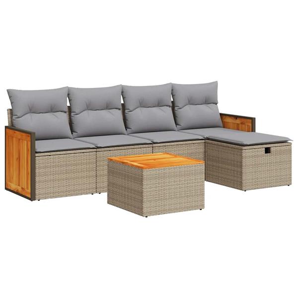 Grote foto vidaxl 6 delige loungeset met kussens poly rattan beige tuin en terras tuinmeubelen