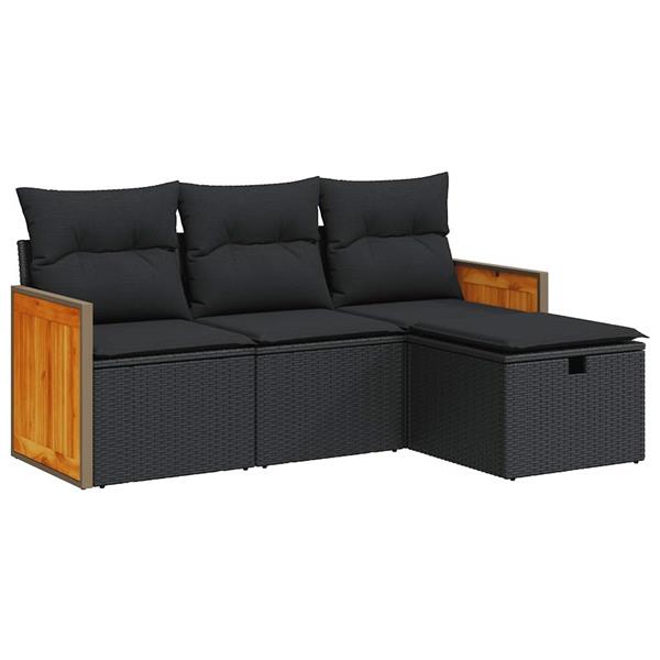 Grote foto vidaxl 4 delige loungeset met kussens poly rattan zwart tuin en terras tuinmeubelen