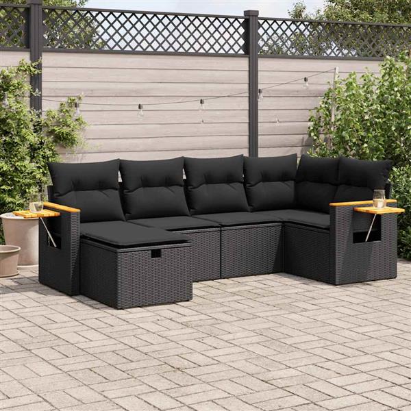 Grote foto vidaxl 6 delige loungeset met kussens poly rattan zwart tuin en terras tuinmeubelen