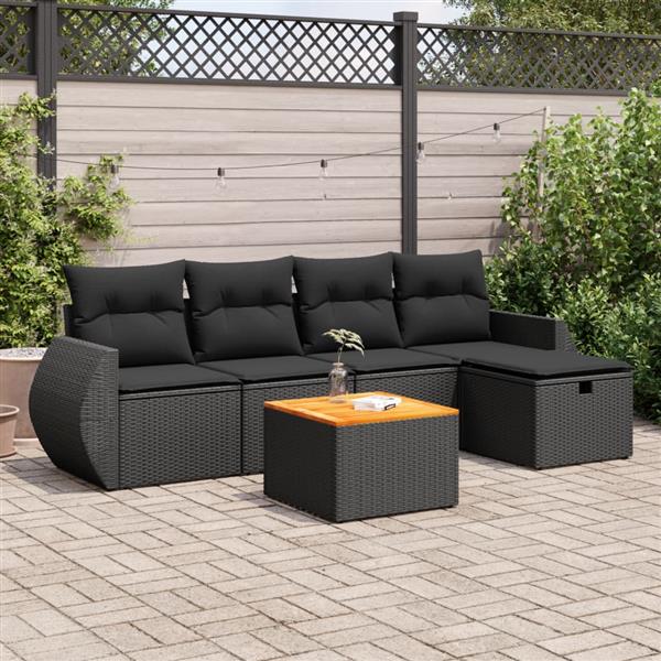 Grote foto vidaxl 6 delige loungeset met kussens poly rattan zwart tuin en terras tuinmeubelen