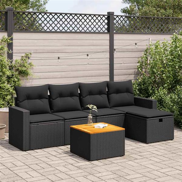 Grote foto vidaxl 6 delige loungeset met kussens poly rattan zwart tuin en terras tuinmeubelen