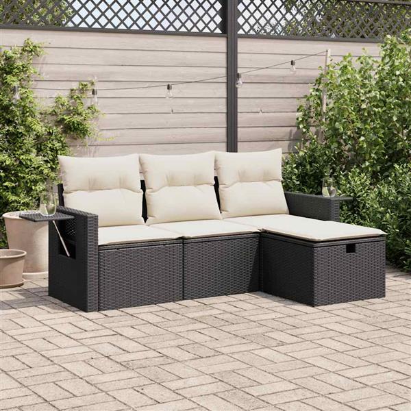 Grote foto vidaxl 4 delige loungeset met kussens poly rattan zwart tuin en terras tuinmeubelen