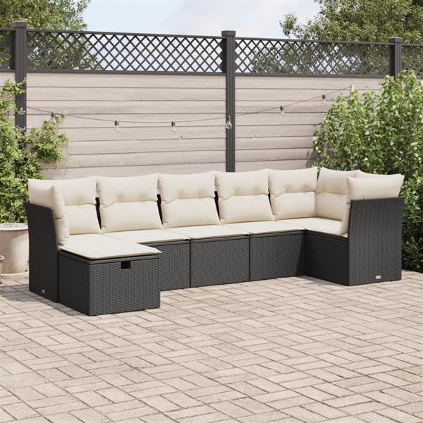 Grote foto vidaxl 7 delige loungeset met kussens poly rattan zwart tuin en terras tuinmeubelen