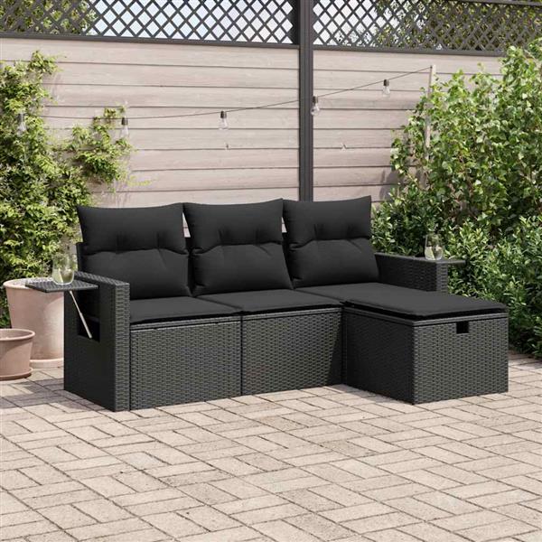 Grote foto vidaxl 4 delige loungeset met kussens poly rattan zwart tuin en terras tuinmeubelen