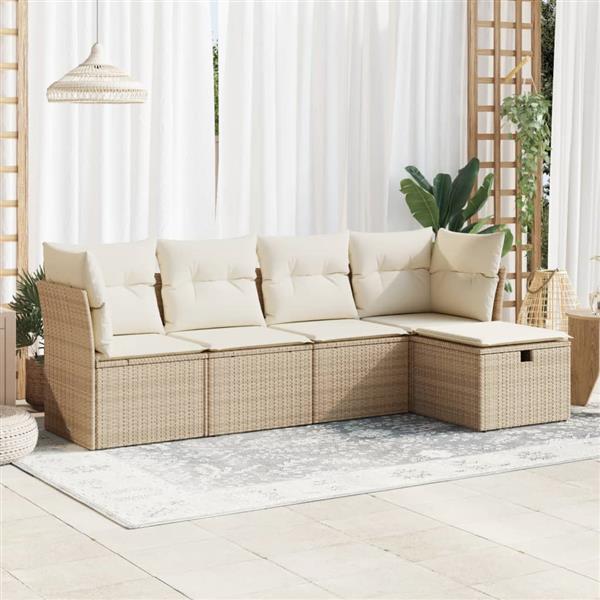 Grote foto vidaxl 5 delige loungeset met kussens poly rattan beige tuin en terras tuinmeubelen