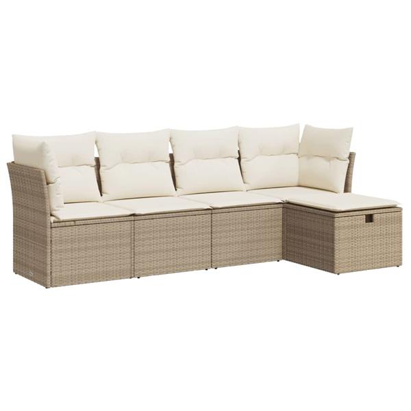 Grote foto vidaxl 5 delige loungeset met kussens poly rattan beige tuin en terras tuinmeubelen