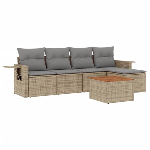 Grote foto vidaxl 6 delige loungeset met kussens poly rattan gemengd beige tuin en terras tuinmeubelen