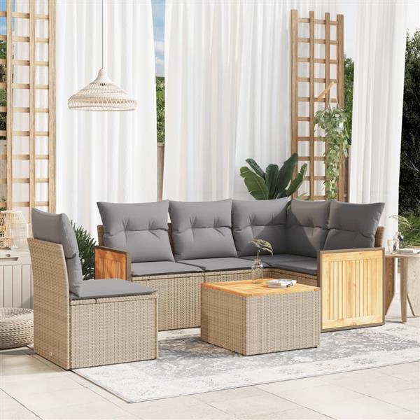 Grote foto vidaxl 6 delige loungeset met kussens poly rattan beige tuin en terras tuinmeubelen