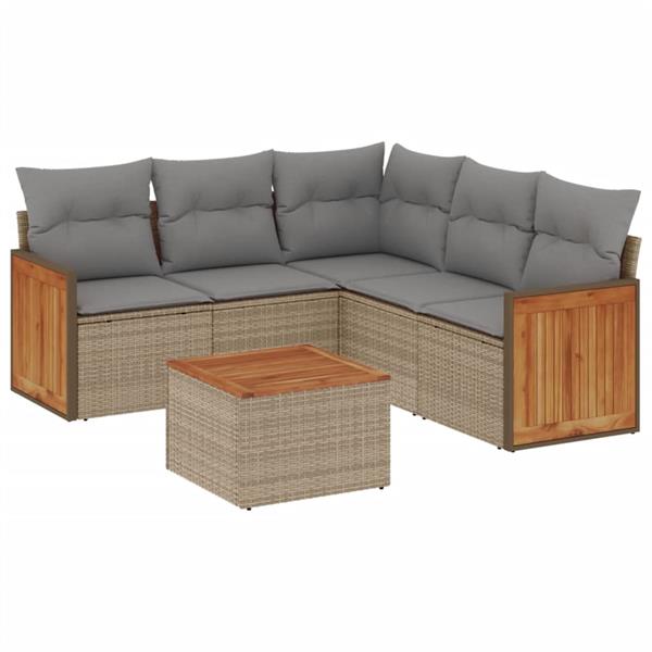 Grote foto vidaxl 6 delige loungeset met kussens poly rattan beige tuin en terras tuinmeubelen