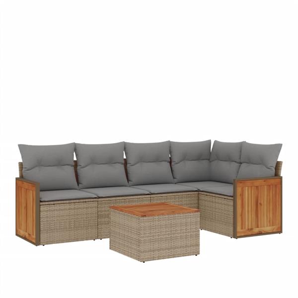 Grote foto vidaxl 6 delige loungeset met kussens poly rattan beige tuin en terras tuinmeubelen