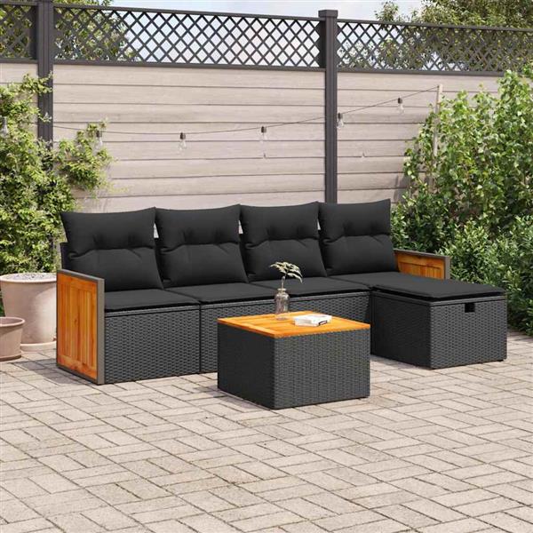 Grote foto vidaxl 6 delige loungeset met kussens poly rattan zwart tuin en terras tuinmeubelen