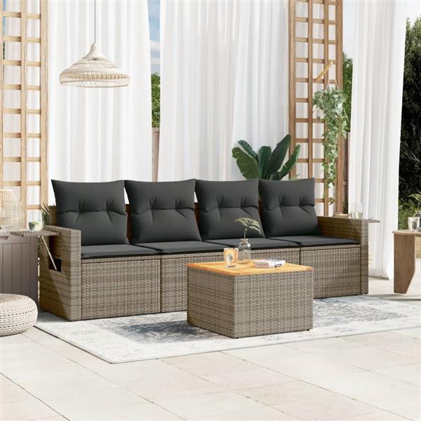 Grote foto vidaxl 5 delige loungeset met kussens poly rattan grijs tuin en terras tuinmeubelen