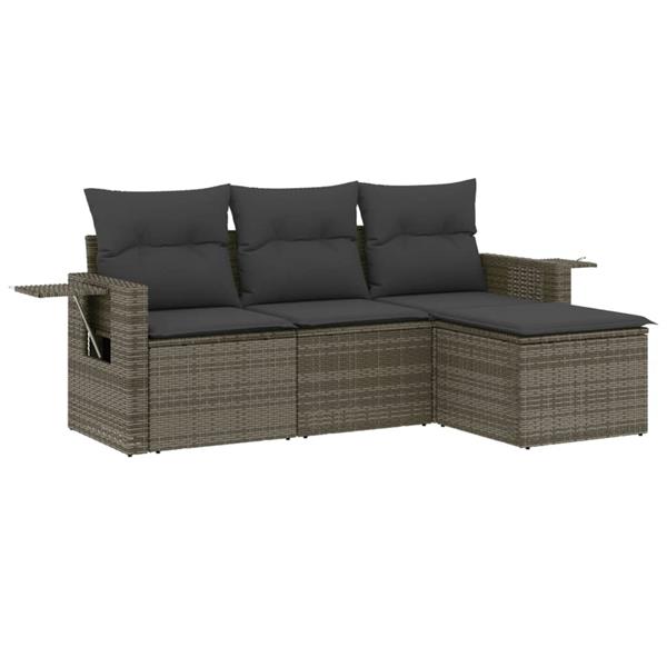 Grote foto vidaxl 4 delige loungeset met kussens poly rattan grijs tuin en terras tuinmeubelen