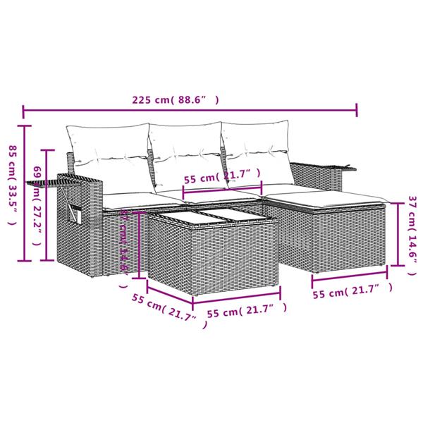 Grote foto vidaxl 4 delige loungeset met kussens poly rattan grijs tuin en terras tuinmeubelen