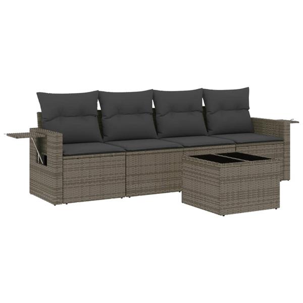 Grote foto vidaxl 5 delige loungeset met kussens poly rattan grijs tuin en terras tuinmeubelen