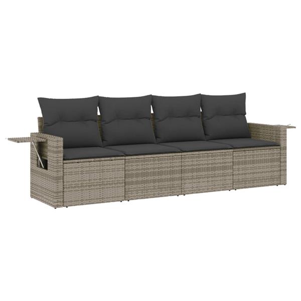 Grote foto vidaxl 4 delige loungeset met kussens poly rattan grijs tuin en terras tuinmeubelen