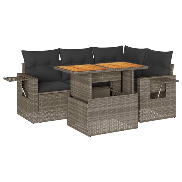 Grote foto vidaxl 5 delige loungeset met kussens poly rattan grijs tuin en terras tuinmeubelen