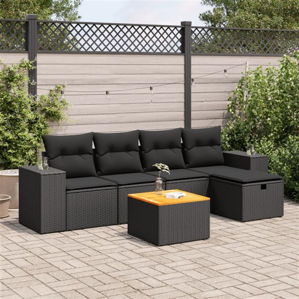 Grote foto vidaxl 6 delige loungeset met kussens poly rattan zwart tuin en terras tuinmeubelen