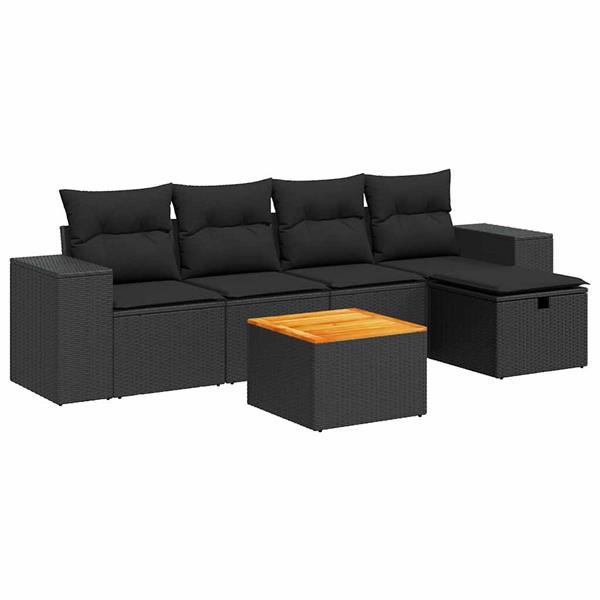 Grote foto vidaxl 6 delige loungeset met kussens poly rattan zwart tuin en terras tuinmeubelen