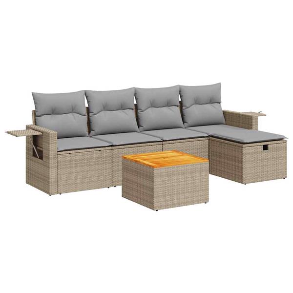 Grote foto vidaxl 6 delige loungeset met kussens poly rattan beige tuin en terras tuinmeubelen