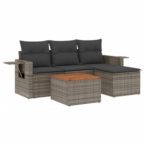 Grote foto vidaxl 5 delige loungeset met kussens poly rattan grijs tuin en terras tuinmeubelen