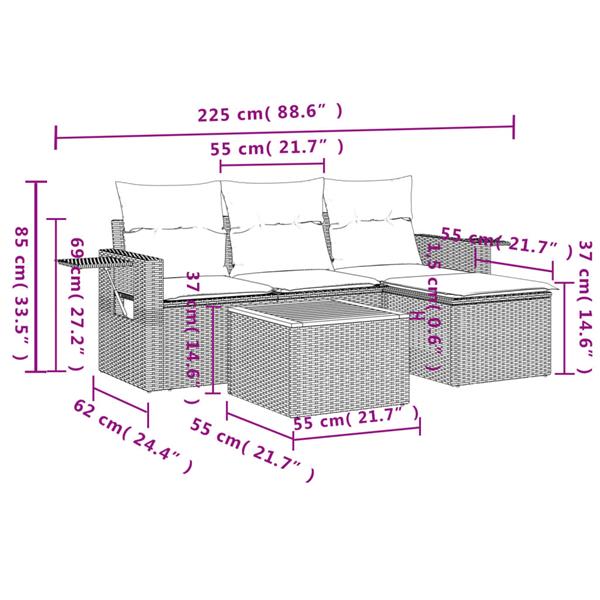 Grote foto vidaxl 5 delige loungeset met kussens poly rattan grijs tuin en terras tuinmeubelen