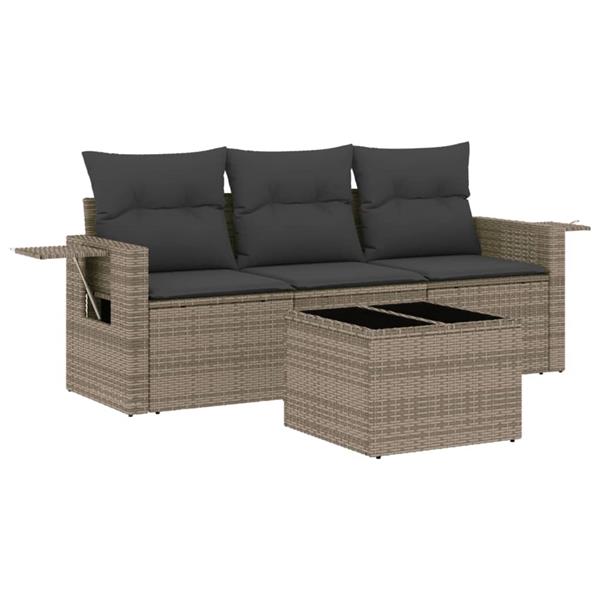 Grote foto vidaxl 4 delige loungeset met kussens poly rattan grijs tuin en terras tuinmeubelen