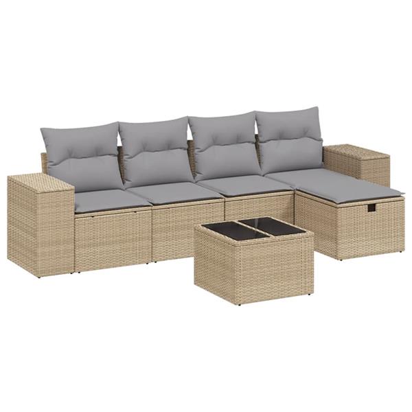 Grote foto vidaxl 6 delige loungeset met kussens poly rattan gemengd beige tuin en terras tuinmeubelen