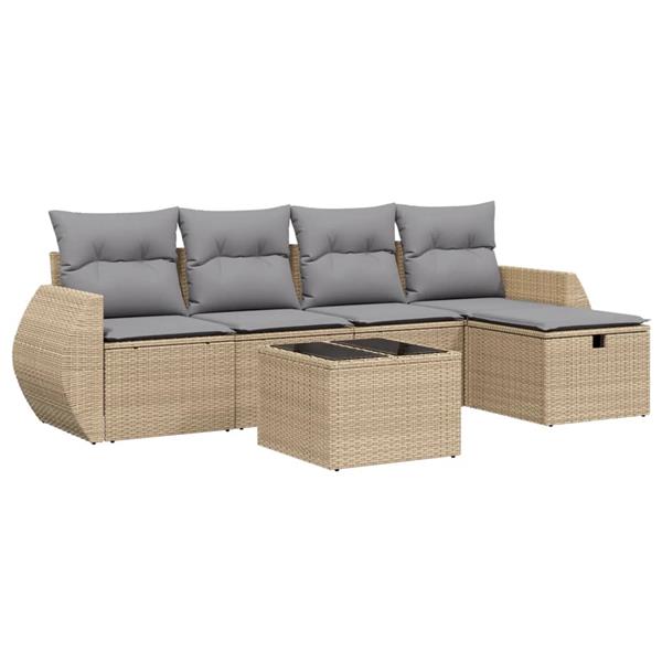 Grote foto vidaxl 6 delige loungeset met kussens poly rattan gemengd beige tuin en terras tuinmeubelen