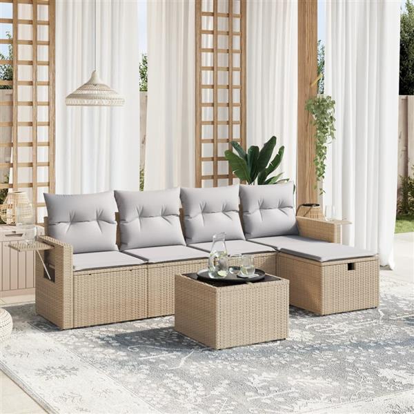 Grote foto vidaxl 6 delige loungeset met kussens poly rattan gemengd beige tuin en terras tuinmeubelen