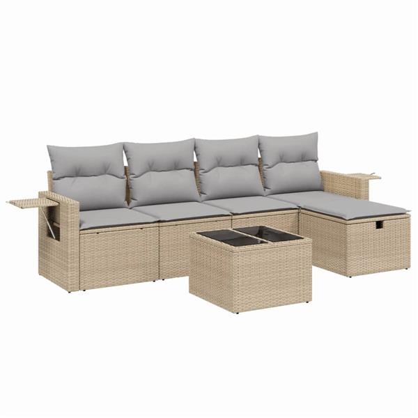 Grote foto vidaxl 6 delige loungeset met kussens poly rattan gemengd beige tuin en terras tuinmeubelen