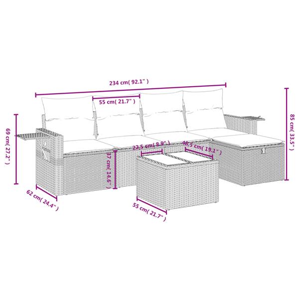 Grote foto vidaxl 6 delige loungeset met kussens poly rattan gemengd beige tuin en terras tuinmeubelen