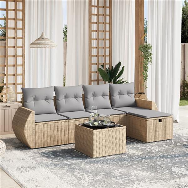 Grote foto vidaxl 6 delige loungeset met kussens poly rattan gemengd beige tuin en terras tuinmeubelen