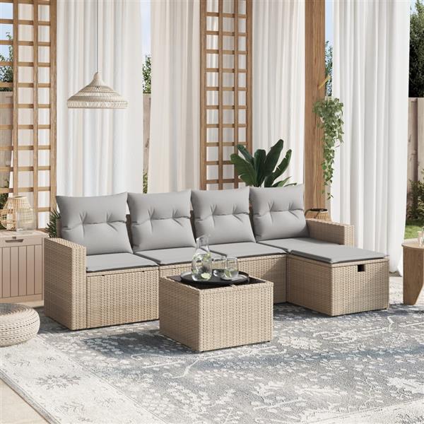 Grote foto vidaxl 6 delige loungeset met kussens poly rattan gemengd beige tuin en terras tuinmeubelen