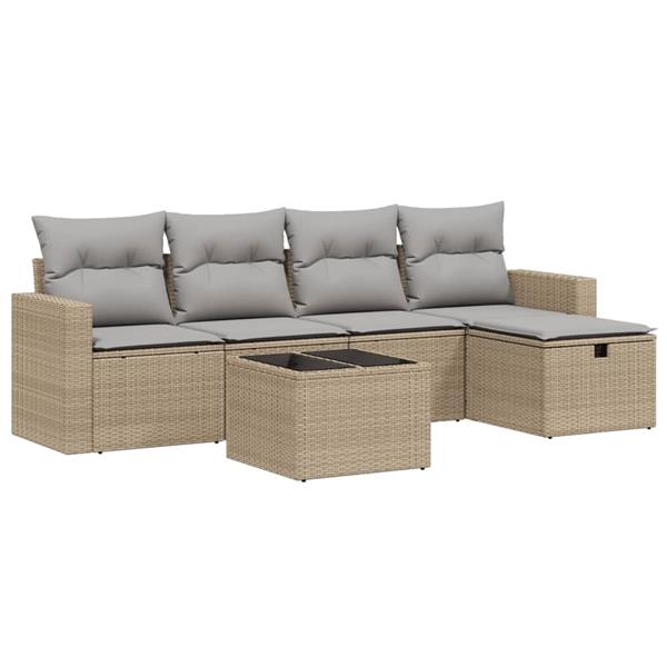 Grote foto vidaxl 6 delige loungeset met kussens poly rattan gemengd beige tuin en terras tuinmeubelen