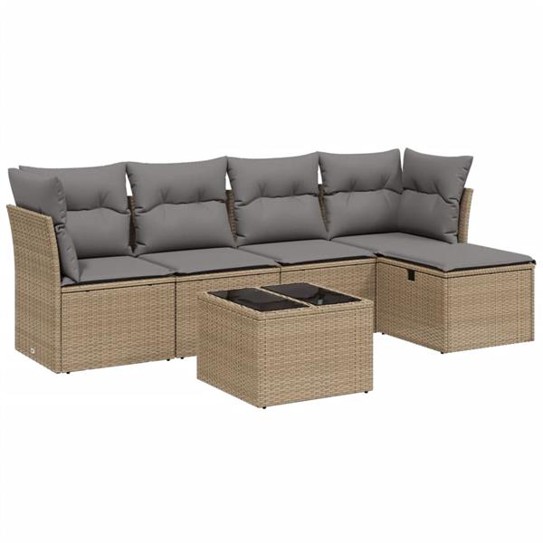 Grote foto vidaxl 6 delige loungeset met kussens poly rattan gemengd beige tuin en terras tuinmeubelen