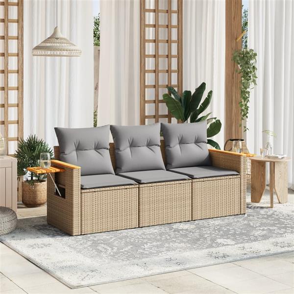 Grote foto vidaxl 3 delige loungeset met kussens poly rattan beige tuin en terras tuinmeubelen