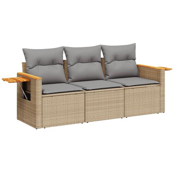 Grote foto vidaxl 3 delige loungeset met kussens poly rattan beige tuin en terras tuinmeubelen