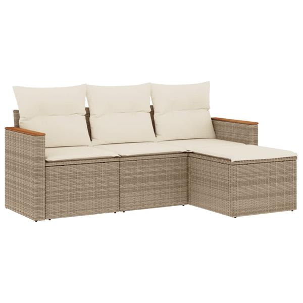 Grote foto vidaxl 4 delige loungeset met kussens poly rattan beige tuin en terras tuinmeubelen