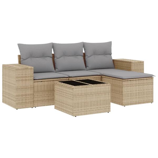 Grote foto vidaxl 5 delige loungeset met kussens poly rattan beige tuin en terras tuinmeubelen