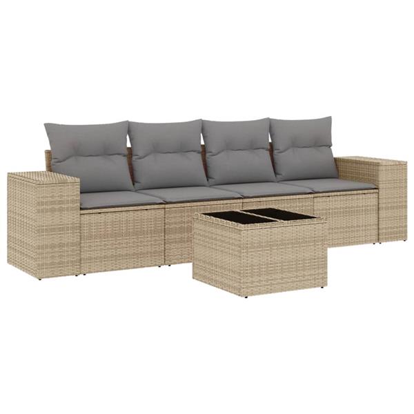 Grote foto vidaxl 5 delige loungeset met kussens poly rattan beige tuin en terras tuinmeubelen