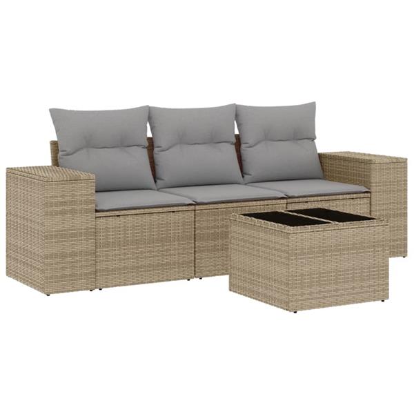 Grote foto vidaxl 4 delige loungeset met kussens poly rattan beige tuin en terras tuinmeubelen